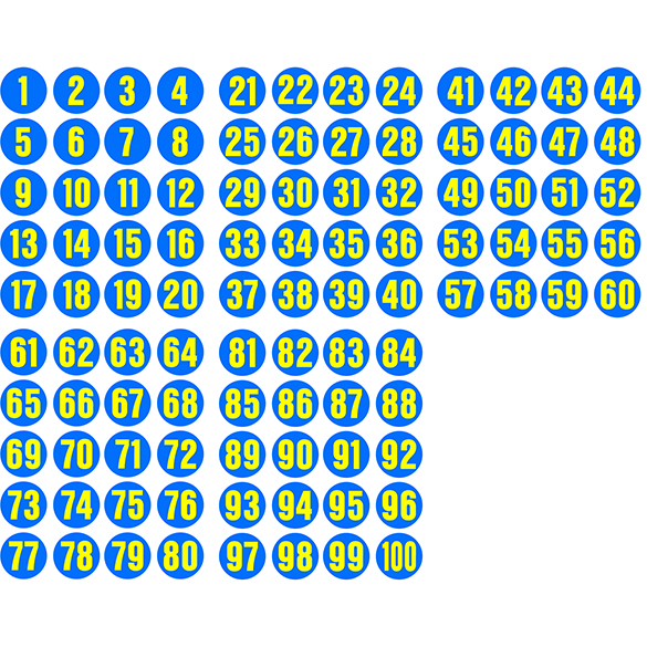 2 INCH 1-100 CIRCLES YELLOW ON BLUE HIGH RES JPEG-585x585