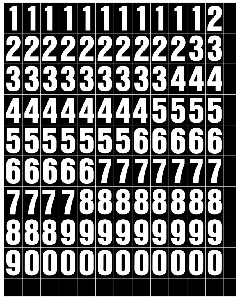 QS 1 INCH COMBO BLACK ON WHITE NUMBER SHEET